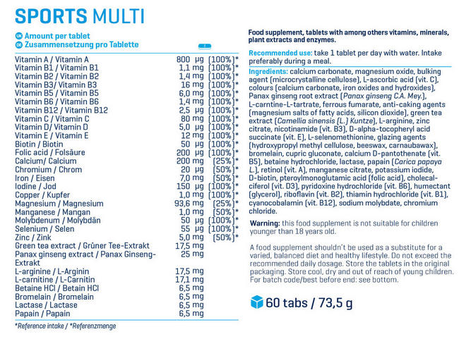 Sports Multi Nutritional Information 1