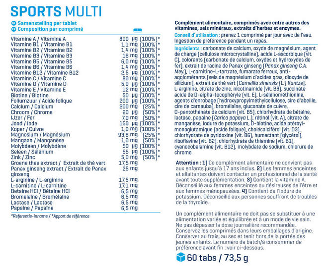 Sports Multi Nutritional Information 1