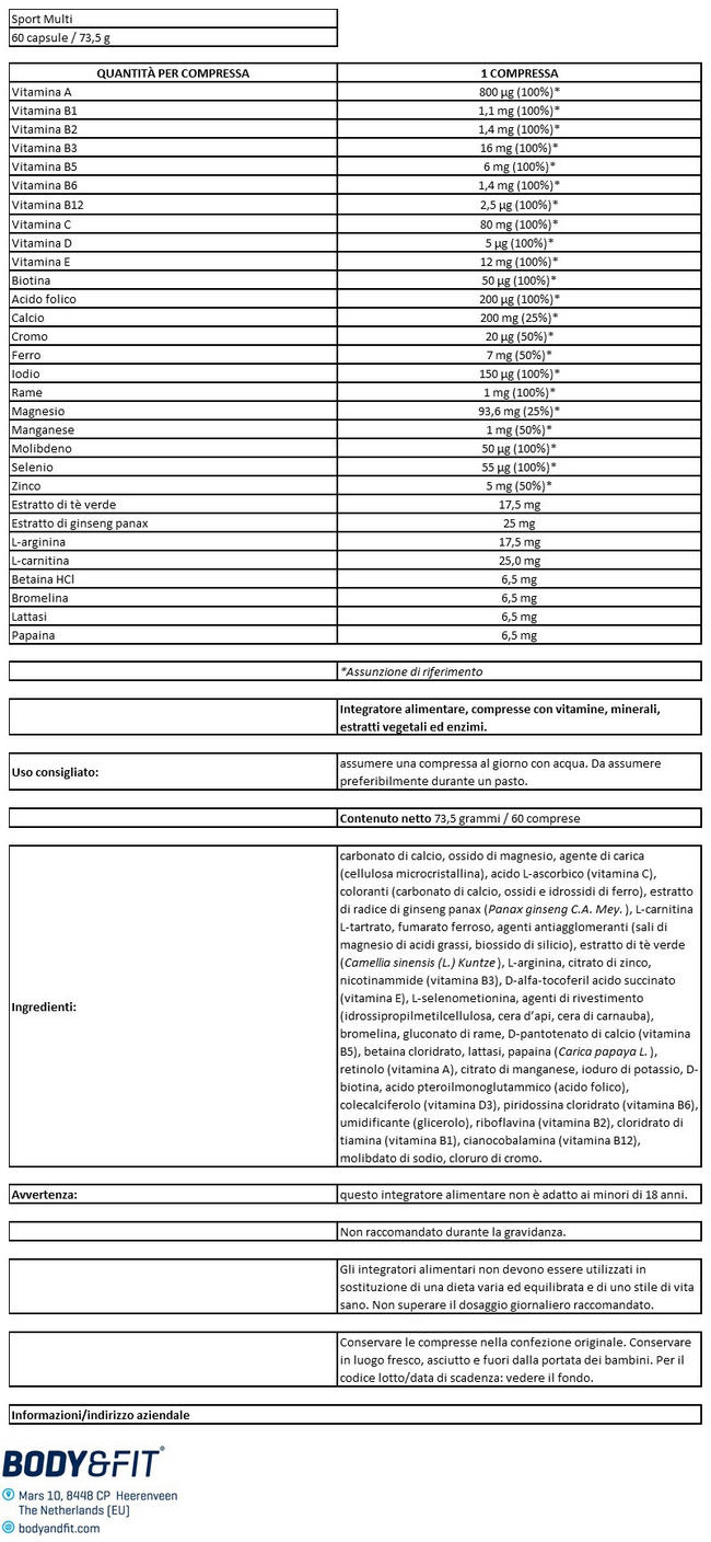 Sports Multi Nutritional Information 1