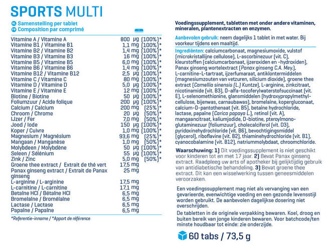 Sports Multi Nutritional Information 1