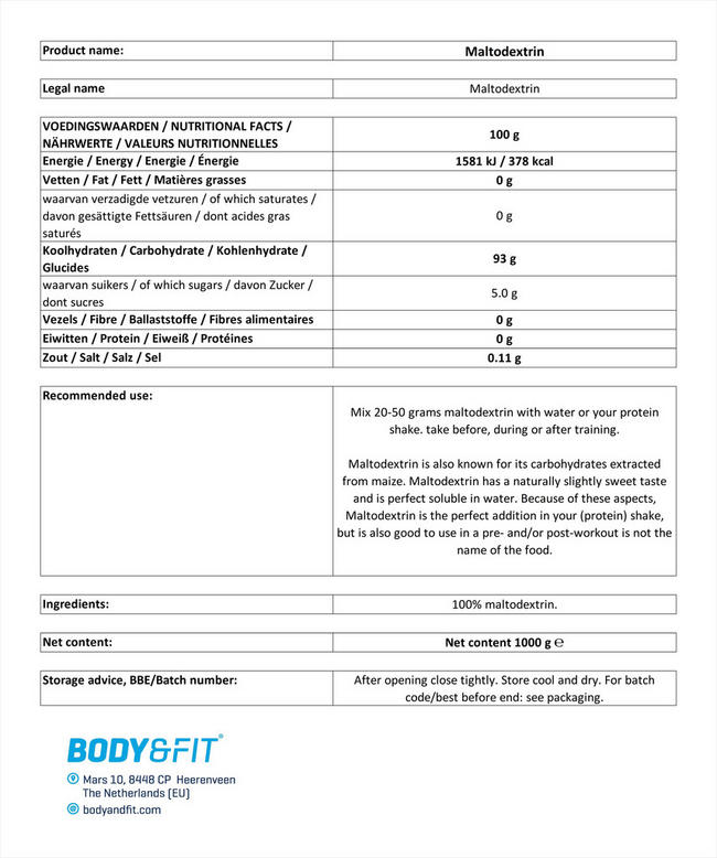 Pure Maltodextrin Nutritional Information 1