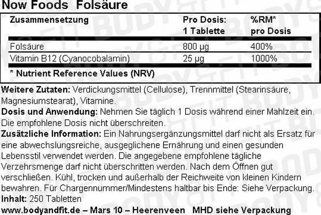 Folsäure Nutritional Information 1