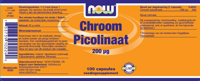 Chromium Picolinaat capsules 200mcg Nutritional Information 1