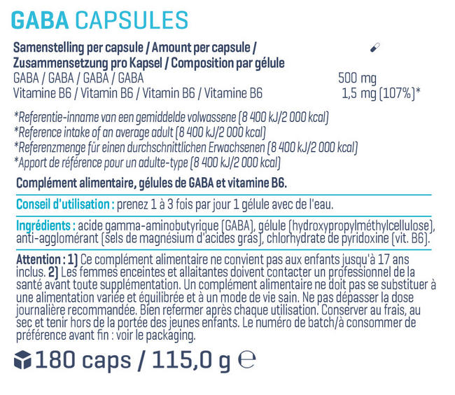 Gélules de GABA Nutritional Information 1