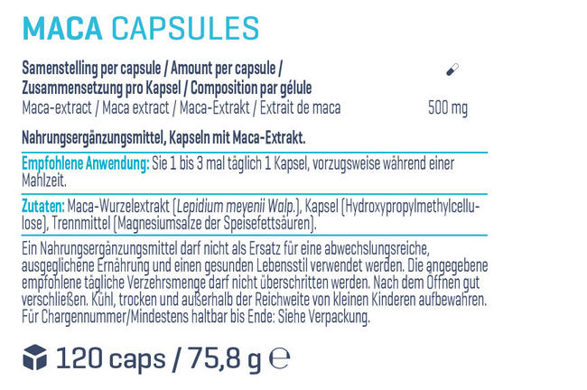 Maca Kapseln Nutritional Information 1