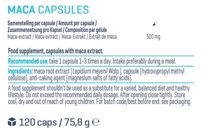 Maca Capsules Nutritional Information 1