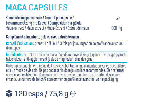Gélules Maca Capsules Nutritional Information 1