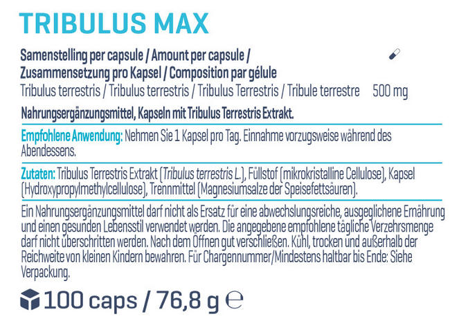 Tribulus Max Nutritional Information 1
