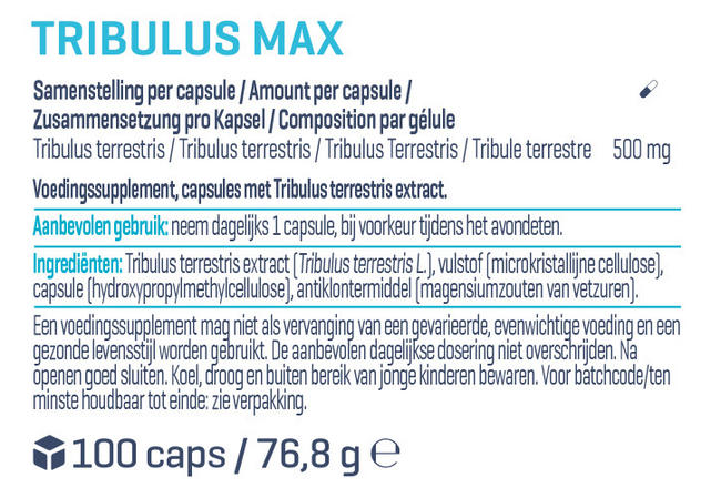 Tribulus Max Nutritional Information 1