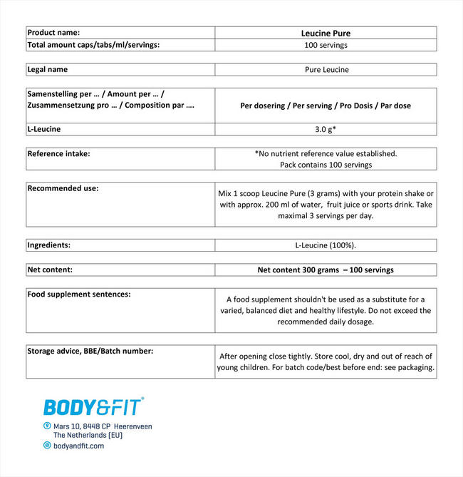 Leucine Pure Nutritional Information 1