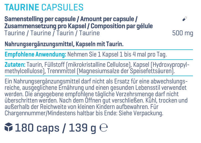 Taurin-Kapseln Nutritional Information 1