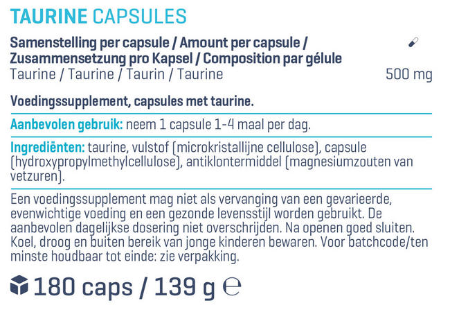 Taurine Capsules Nutritional Information 1