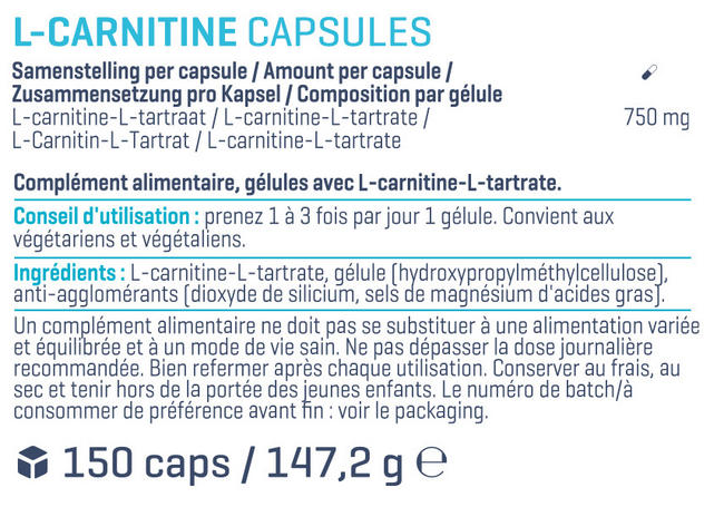 Gélules de L-carnitine Nutritional Information 1