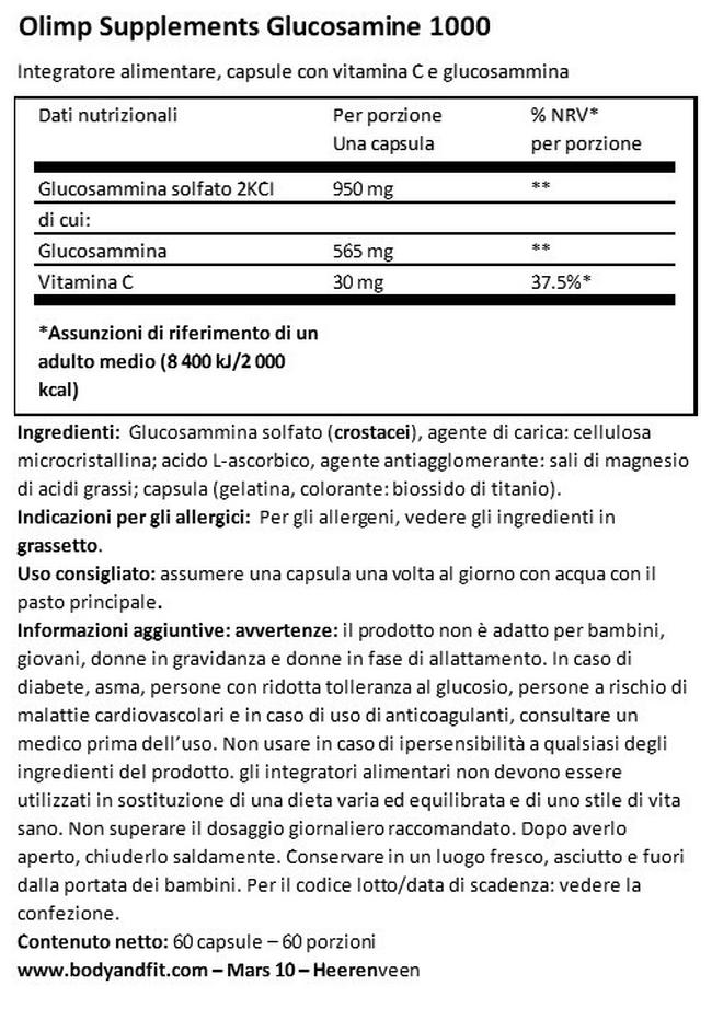 Glucosamine capsules 1000 Nutritional Information 1