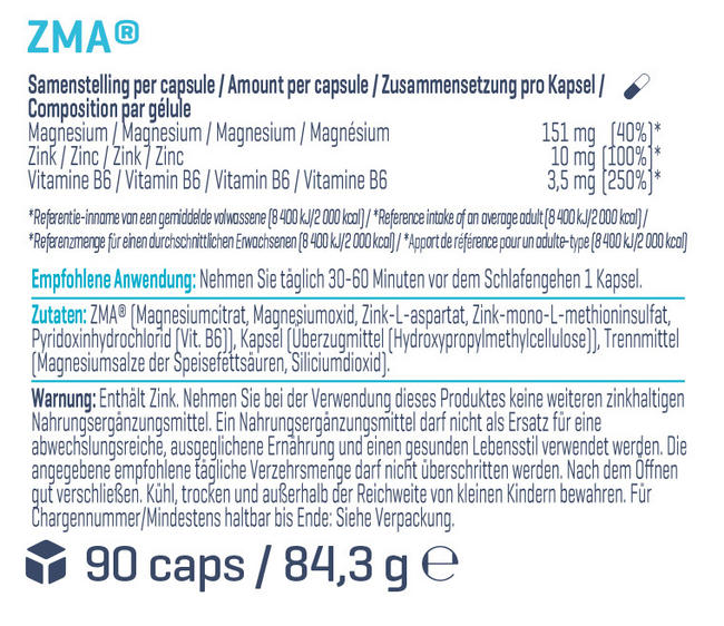 ZMA Nutritional Information 1
