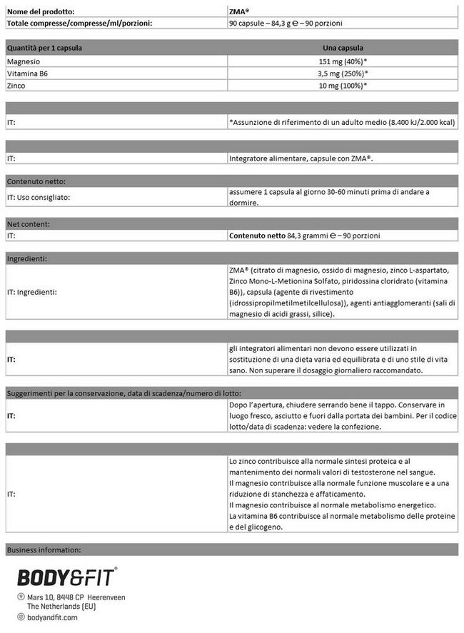ZMA Nutritional Information 1