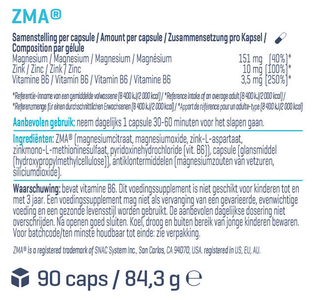 ZMA Nutritional Information 1