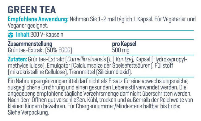Green Tea - Ultra Pure Nutritional Information 1