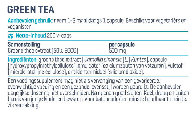 Green Tea - Ultra Pure Nutritional Information 1