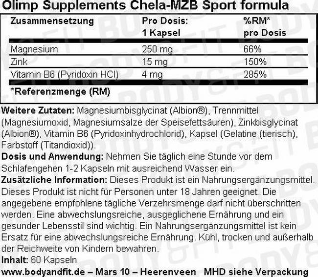 Chela MZB Sport Formula Nutritional Information 1