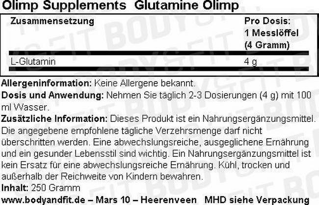 Glutamine Olimp Nutritional Information 1