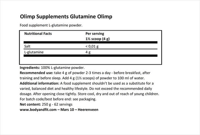 L-Glutamine Olimp Nutritional Information 1