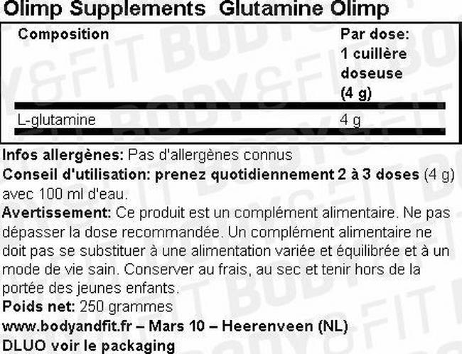 Poudre L-Glutamine Olimp Nutritional Information 1