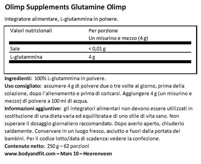 L-Glutamine Olimp Nutritional Information 1