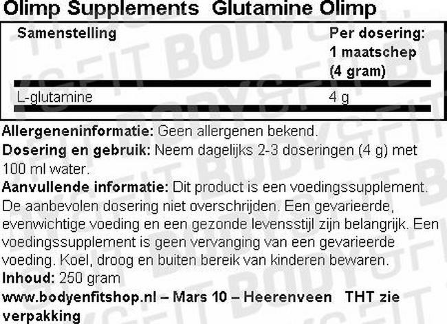 Glutamine Olimp Nutritional Information 1