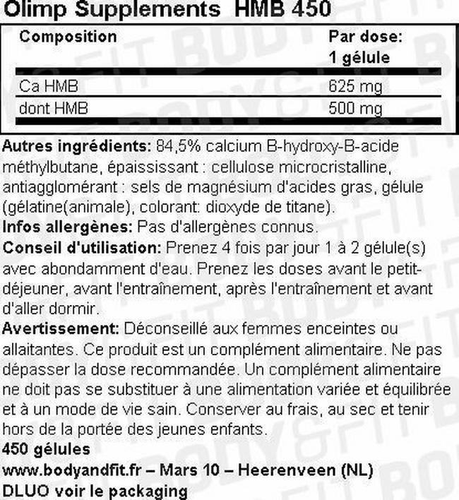 Gélules HMB 450 caps Nutritional Information 1