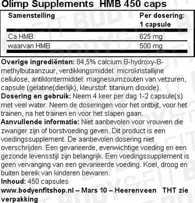 HMB 450 caps Nutritional Information 1