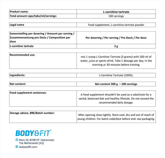 L-Carnitine Tartrate Nutritional Information 1