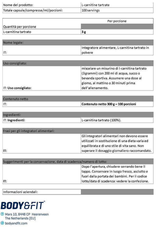 L-Carnitine Tartrate Nutritional Information 1