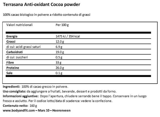 Cacao in polvere Nutritional Information 1