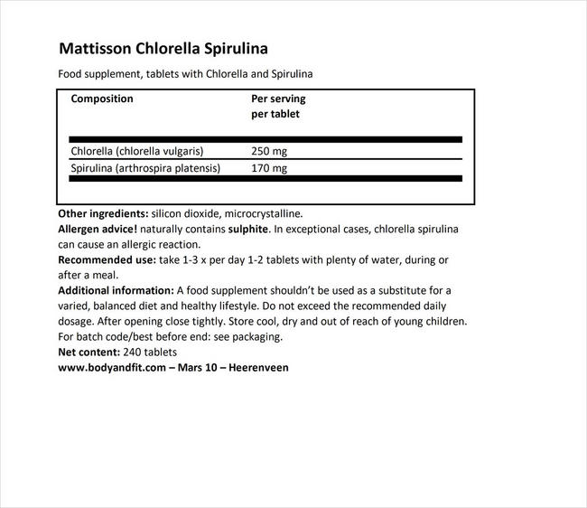 Chlorella Spirulina Nutritional Information 1