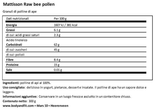 Absolute Bee Pollen Raw Nutritional Information 1