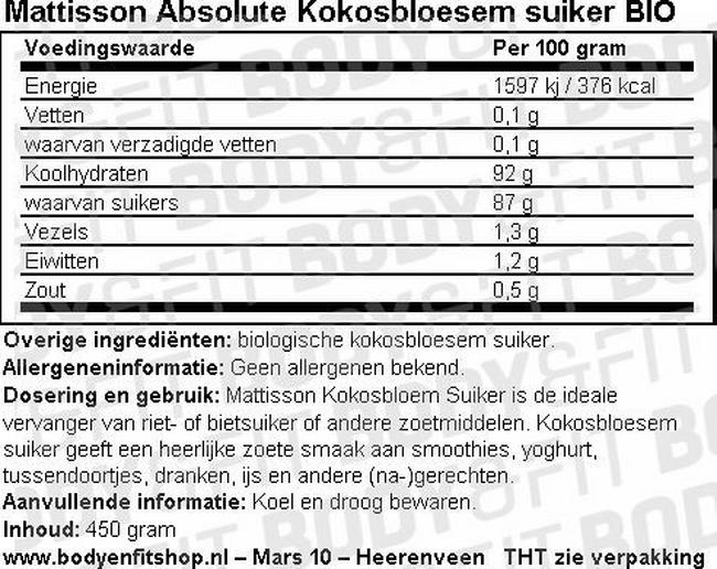 Absolute Kokosbloesem Suiker Bio Nutritional Information 1