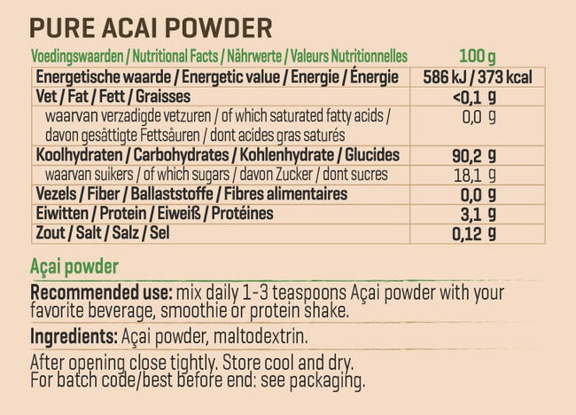 Poudre d’açai Acai Powder Nutritional Information 1