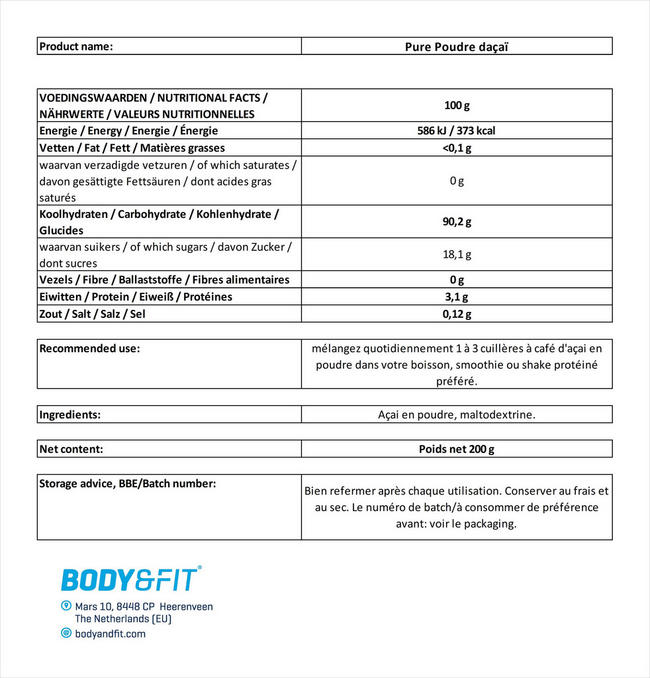 Poudre d’açai Acai Powder Nutritional Information 1