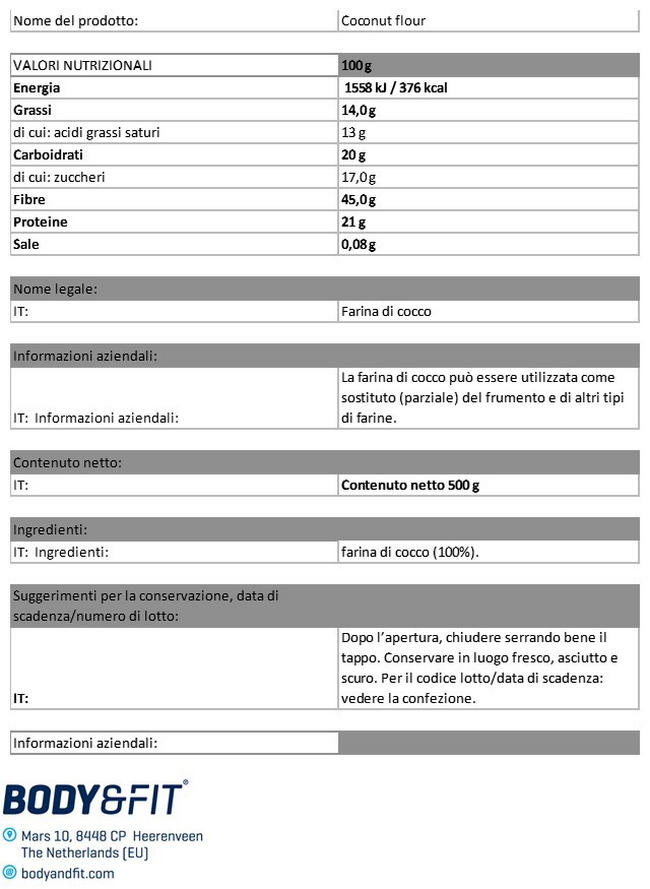 FARINA DI COCCO BIOLOGICA Nutritional Information 1
