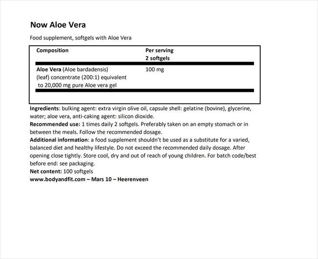 Aloe Vera Softgels Nutritional Information 1
