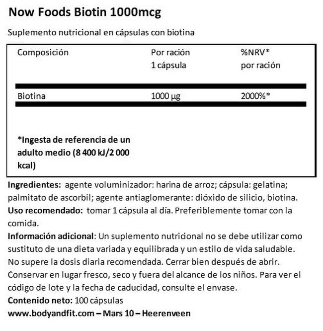 Biotin 1000 Nutritional Information 1