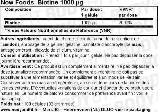 Biotin 1000mcg Nutritional Information 1