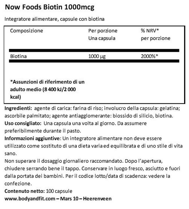 Biotina 1000 Nutritional Information 1