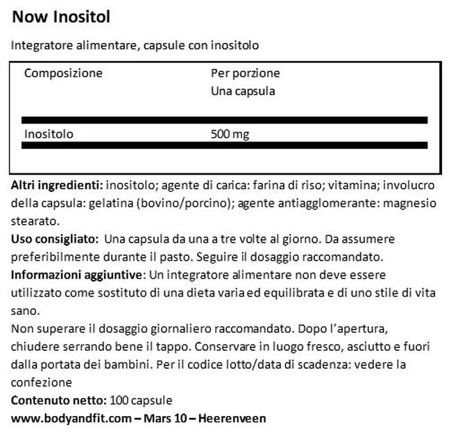 Inositolo capsule Nutritional Information 1