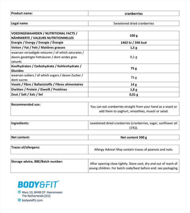 Pure Cranberries Nutritional Information 1