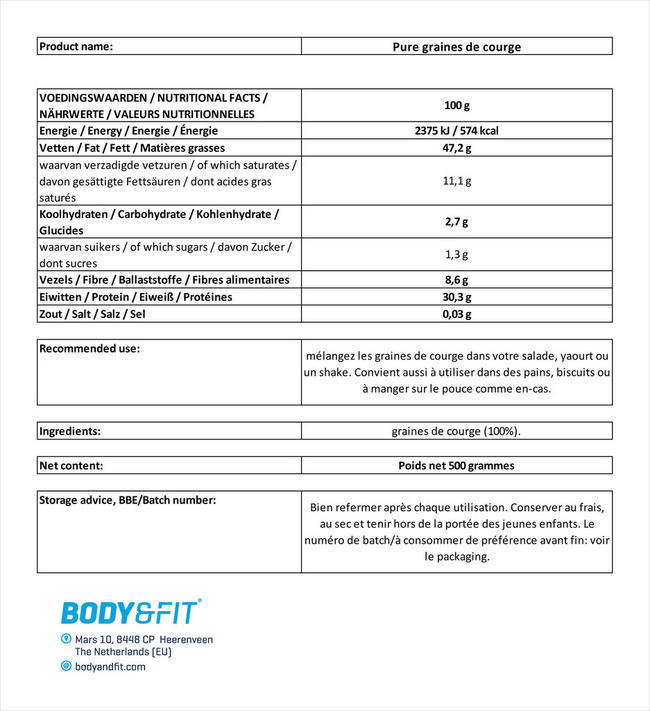 Graines de citrouille Nutritional Information 1