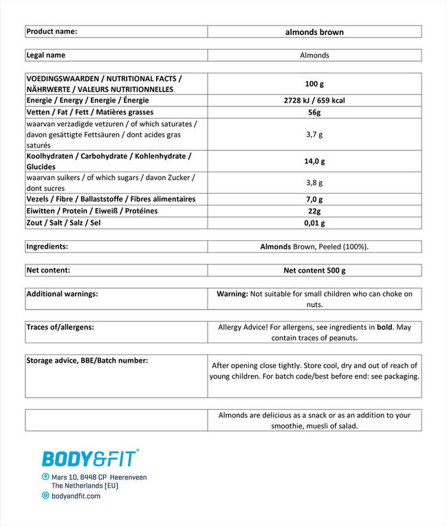 Pure Almonds Brown Nutritional Information 1