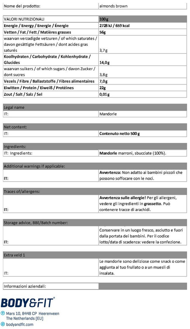 Mandorle al naturale Pure Nutritional Information 1
