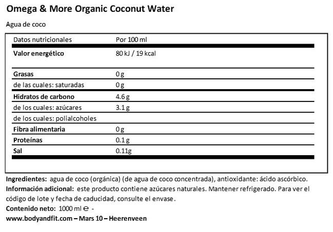 Organic Coconut Water Nutritional Information 1